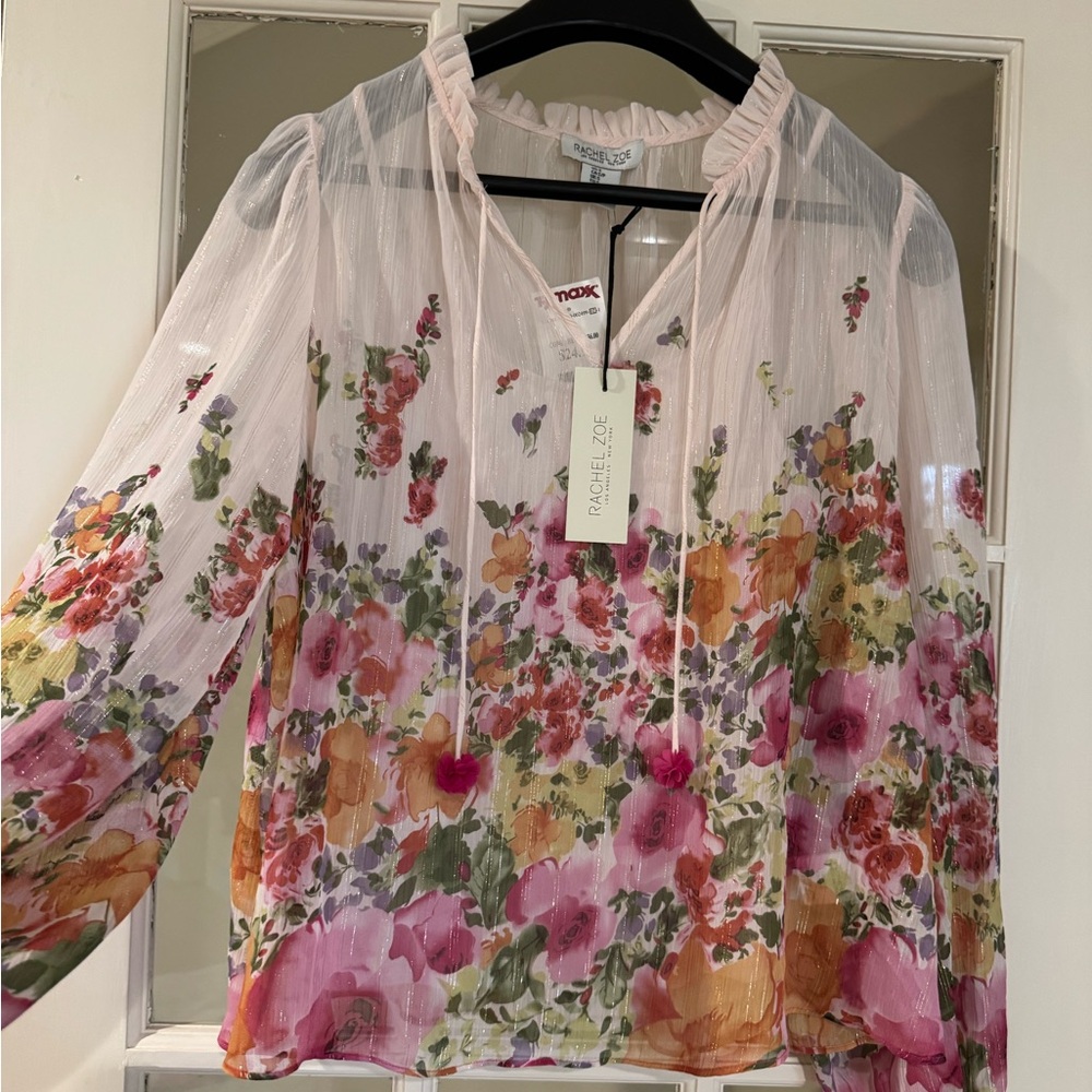 Rachel Zoe Floral Sheer Blouse - Pink and Orange